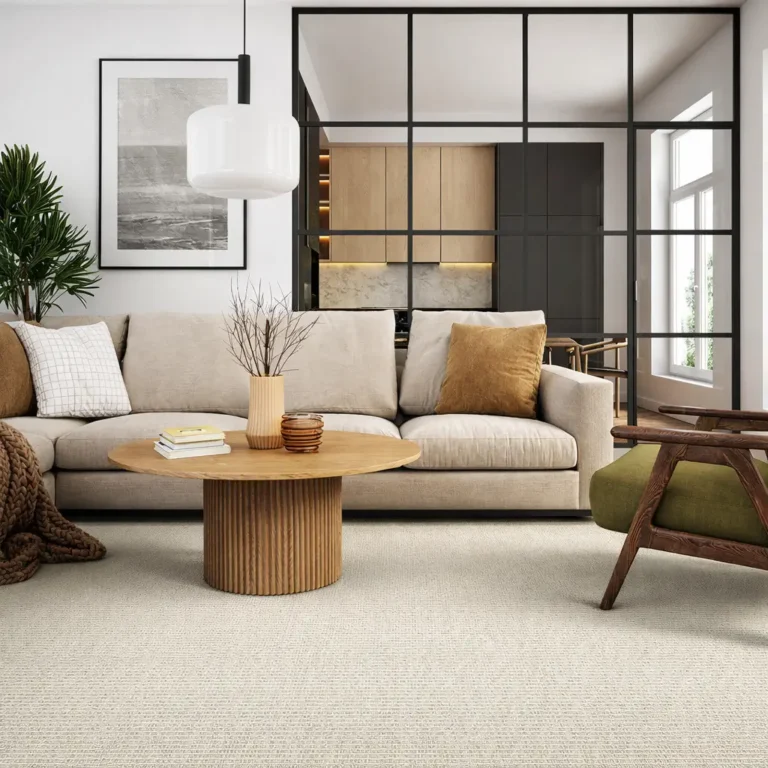 Beige wall to wall carpets