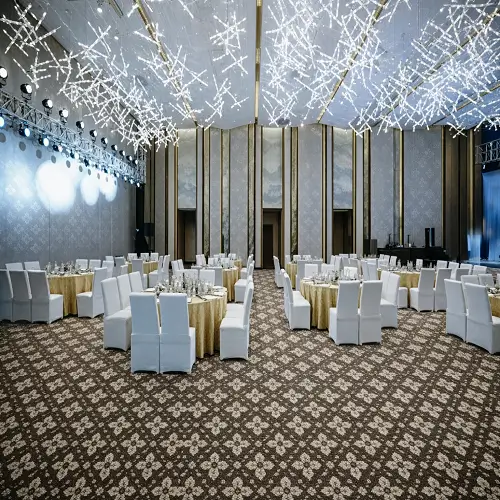 Brown and white Brocade Carpets in ballroom