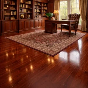 Cherry Wood High Gloss Laminate Flooring Luxury Home Library Study Warm Classic Interior Design