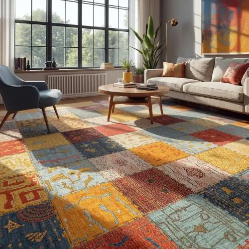 Colorful Interlocking carpet tile in modern living room