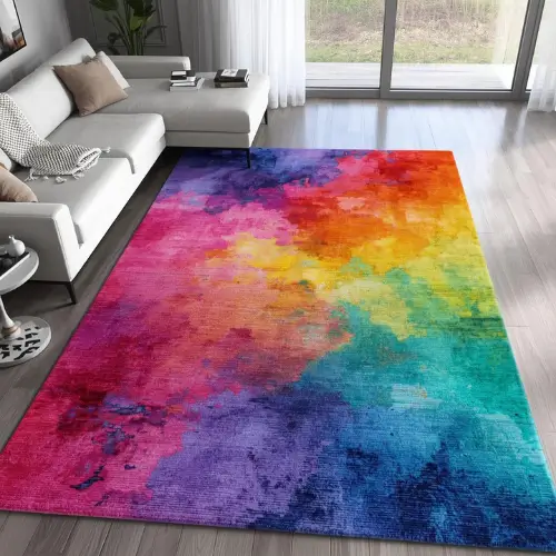 Gradient Abstract Rug with bold multi-color artistic patterns.