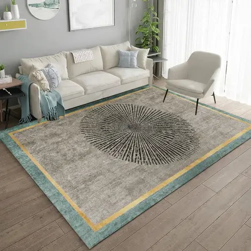 Grey and Green Minimalist Modern Rugs in Bright Living Room Interior