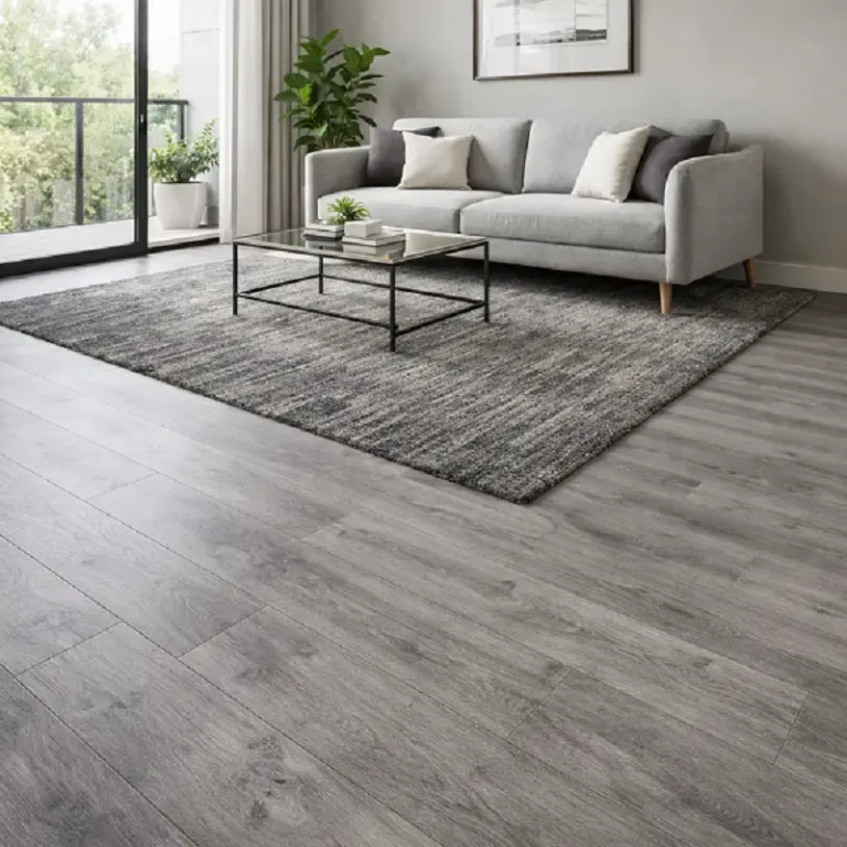 Laminate Flooring Modern Grey Oak Contemporary Living Room Charcoal Rug Interior