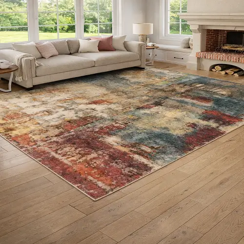Multicolor Abstract Modern Rugs in Bright Living Room Interior