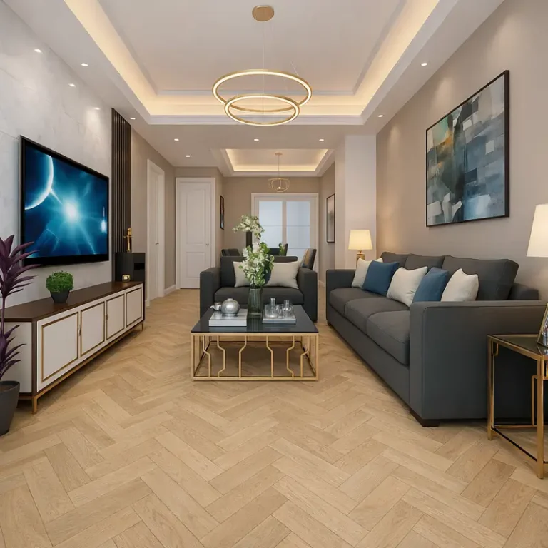 Parquet flooring in living area