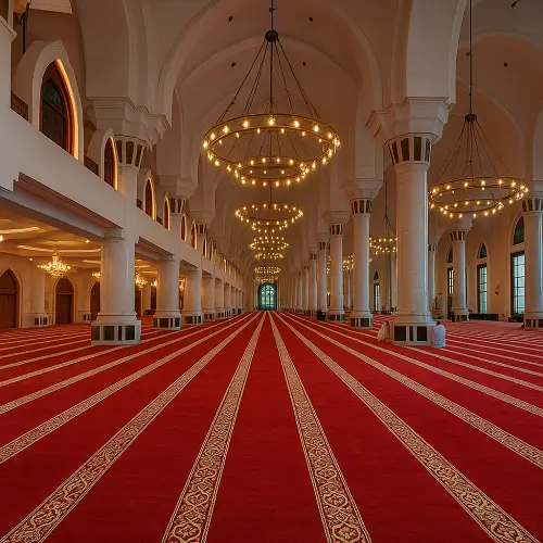 Red and Goldern Velvet Mosque Carpet in mosque