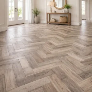 Weathered Light Grey Engineered Herringbone Wood Flooring for hallway