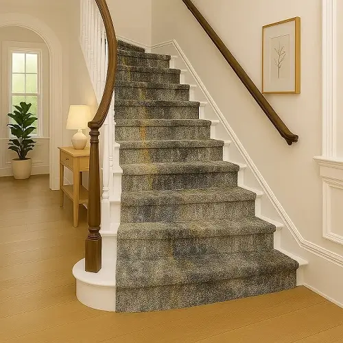 Wool stair carpet fully installed on residential staircase