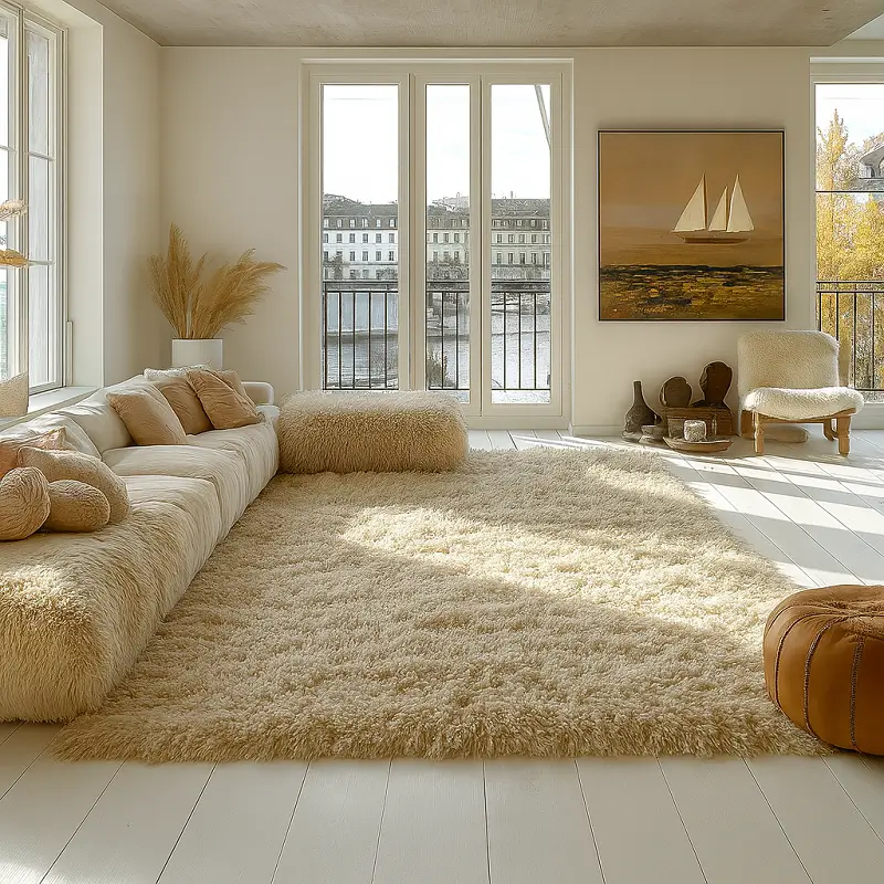 beige shag carpet in livingroom