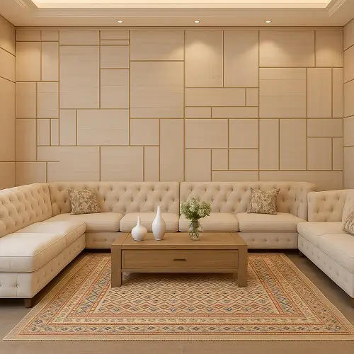 blue, red and beige Custom Hand-Knotted Rugs in livingroom