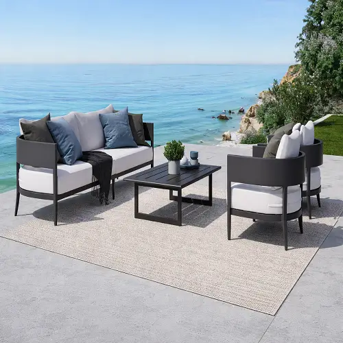 grey Polyester Outdoor Carpet in sea side