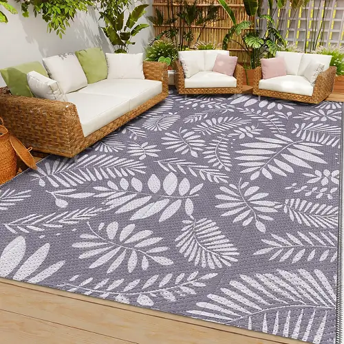 purple and white Polypropylene Outdoor Carpet in garden