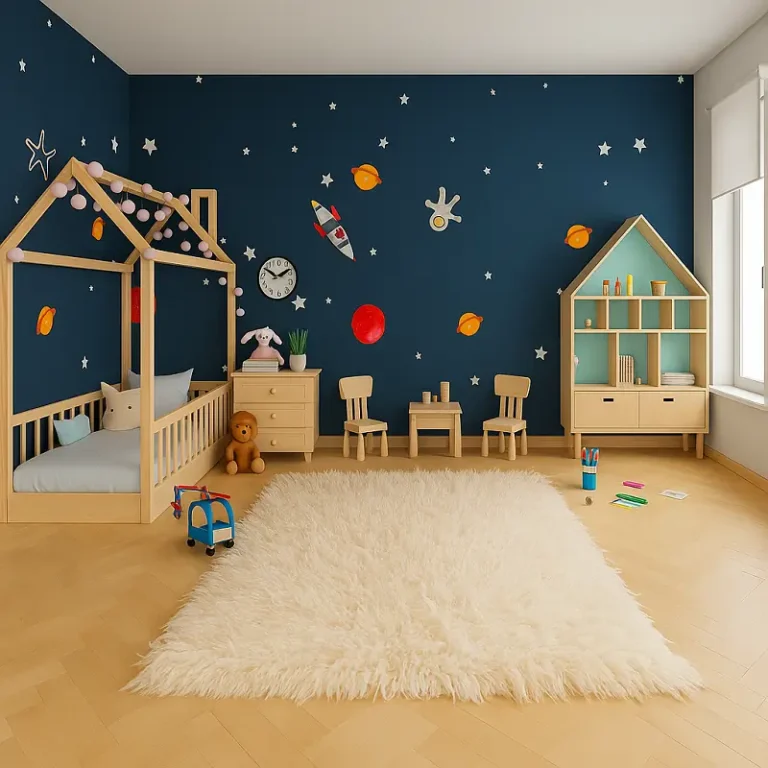 white Shag carpet in kids room