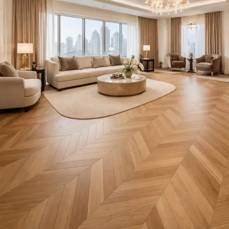 Chevron Parquet Flooring in Dubai Luxury Living Room