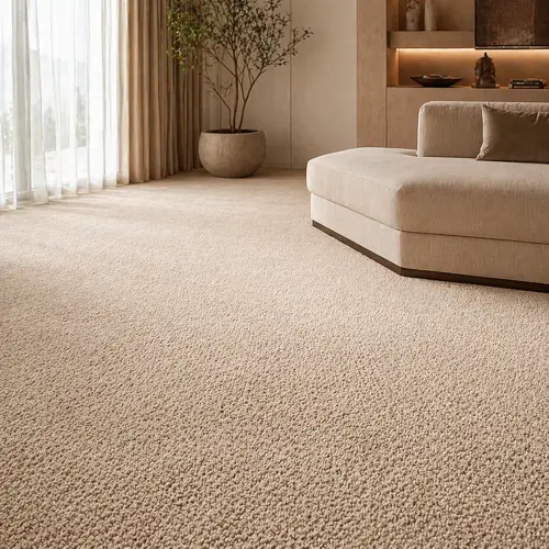Premium cream wall-to-wall carpet installation in modern Dubai villa living room