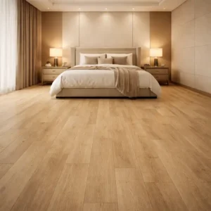 Waterproof SPC LVT Flooring light beige bedroom interior modern residential space