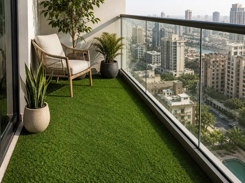 Artificial grass on a Dubai balcony