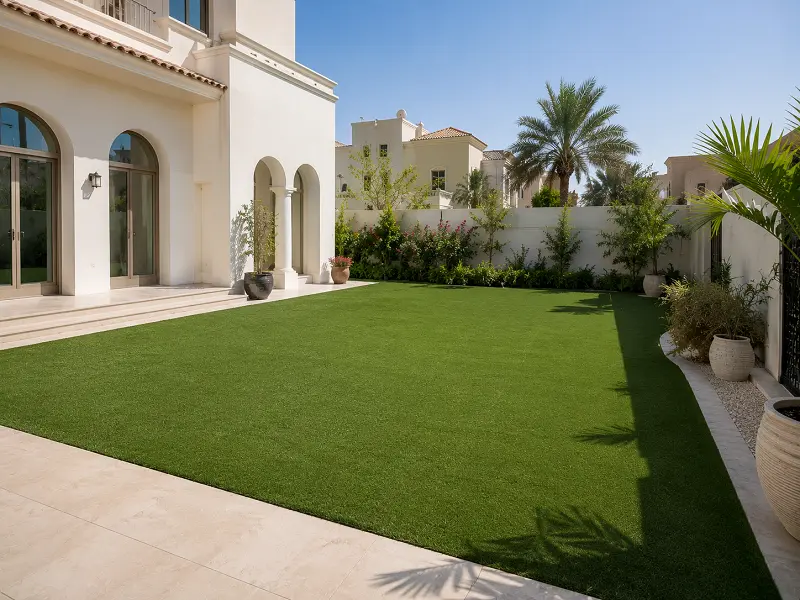 Artificial grass lawn in a Dubai villa garden
