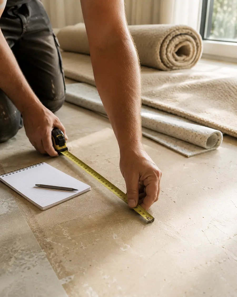 Urban Carpet Flooring team measuring a floor in Dubai