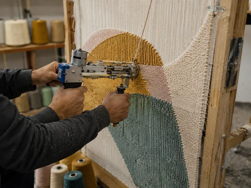 Custom hand-tufted rug being made