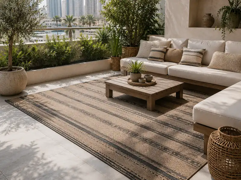 Waterproof outdoor rug on a Dubai terrace