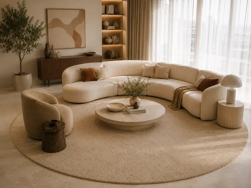 Round rug in a Dubai living room