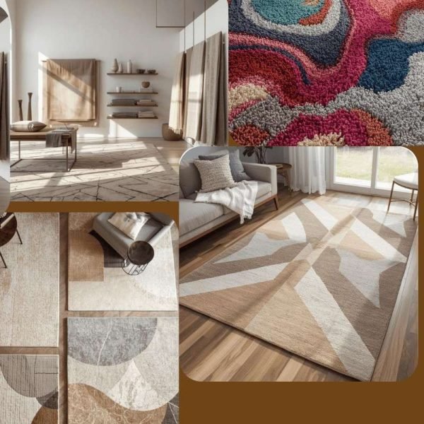 Modern Wool Rugs in beige cream and multicolor abstract and geometric designs for stylish contemporary interiors